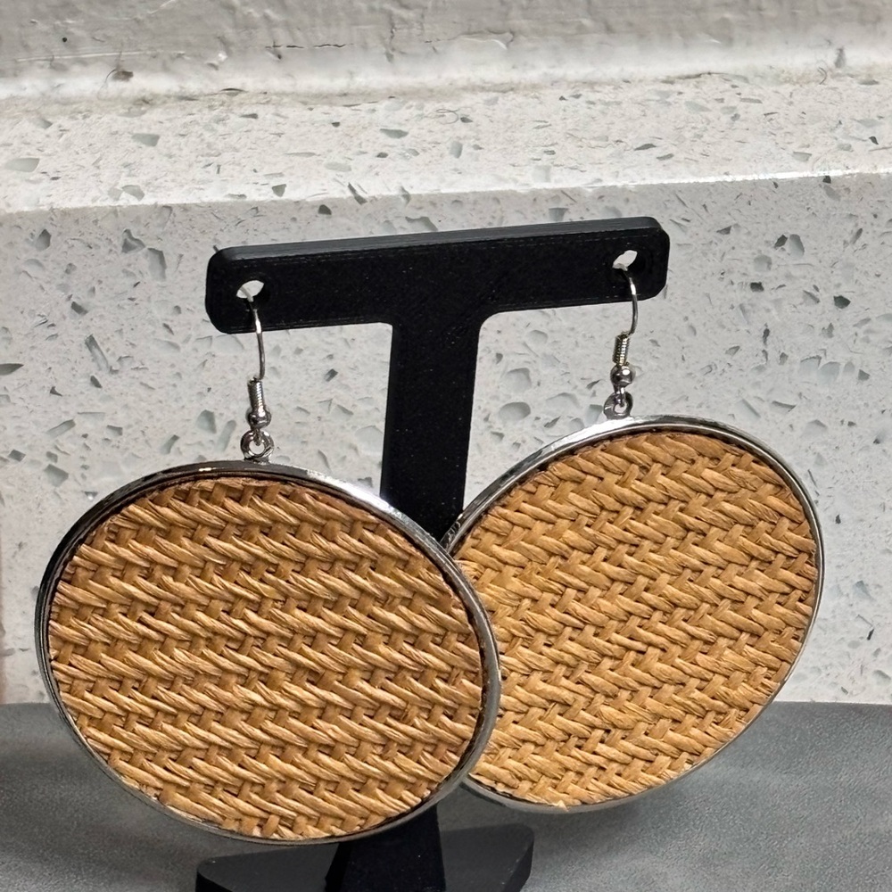 Round Woven Earrings with Silver Accents - Picture 3 of 5